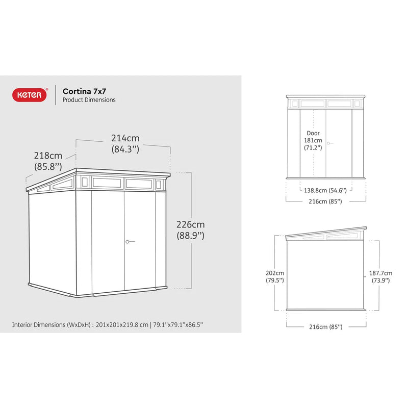 Keter 7x 7 Cortina Heavy Duty Plastic Pent Shed – Dark Grey