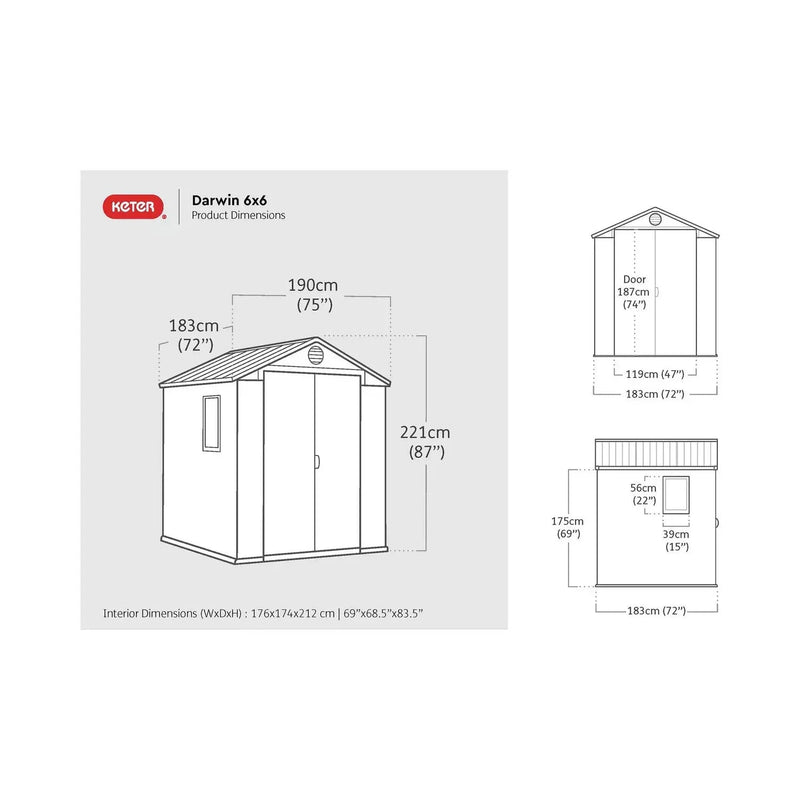 Keter 6×6 Darwin Heavy Duty Plastic Garden Shed – Brown