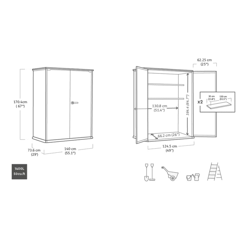 Keter 4×2 Cortina Alto Heavy Duty Vertical Plastic Garden Shed with Shelves