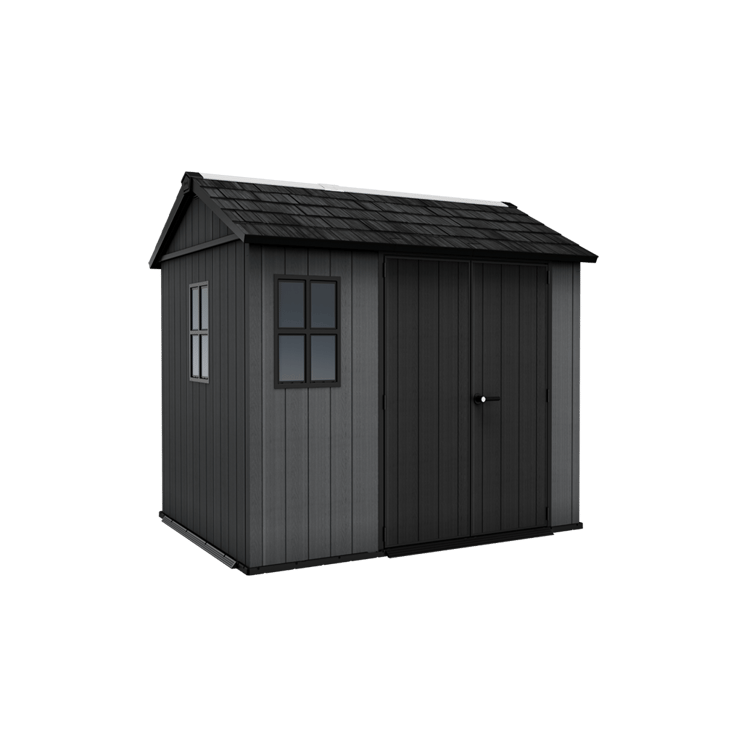 Keter 9×7.5 Newton Plus Side Entry Plastic Shed – Dark Grey - Image 1