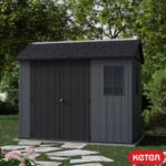 Keter 9×7.5 Newton Plus Side Entry Plastic Shed – Dark Grey - Image 2