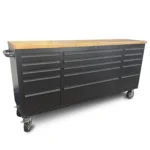 72" Matte Black Powder Coated Steel 15 Drawer Lockable Wooden Top Tool Chest - Image 8