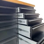 72" Matte Black Powder Coated Steel 15 Drawer Lockable Wooden Top Tool Chest - Image 6