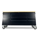 72" Matte Black Powder Coated Steel 15 Drawer Lockable Wooden Top Tool Chest - Image 5