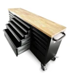 72" Matte Black Powder Coated Steel 15 Drawer Lockable Wooden Top Tool Chest - Image 3