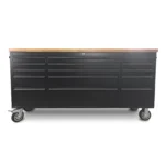 72" Matte Black Powder Coated Steel 15 Drawer Lockable Wooden Top Tool Chest - Image 2