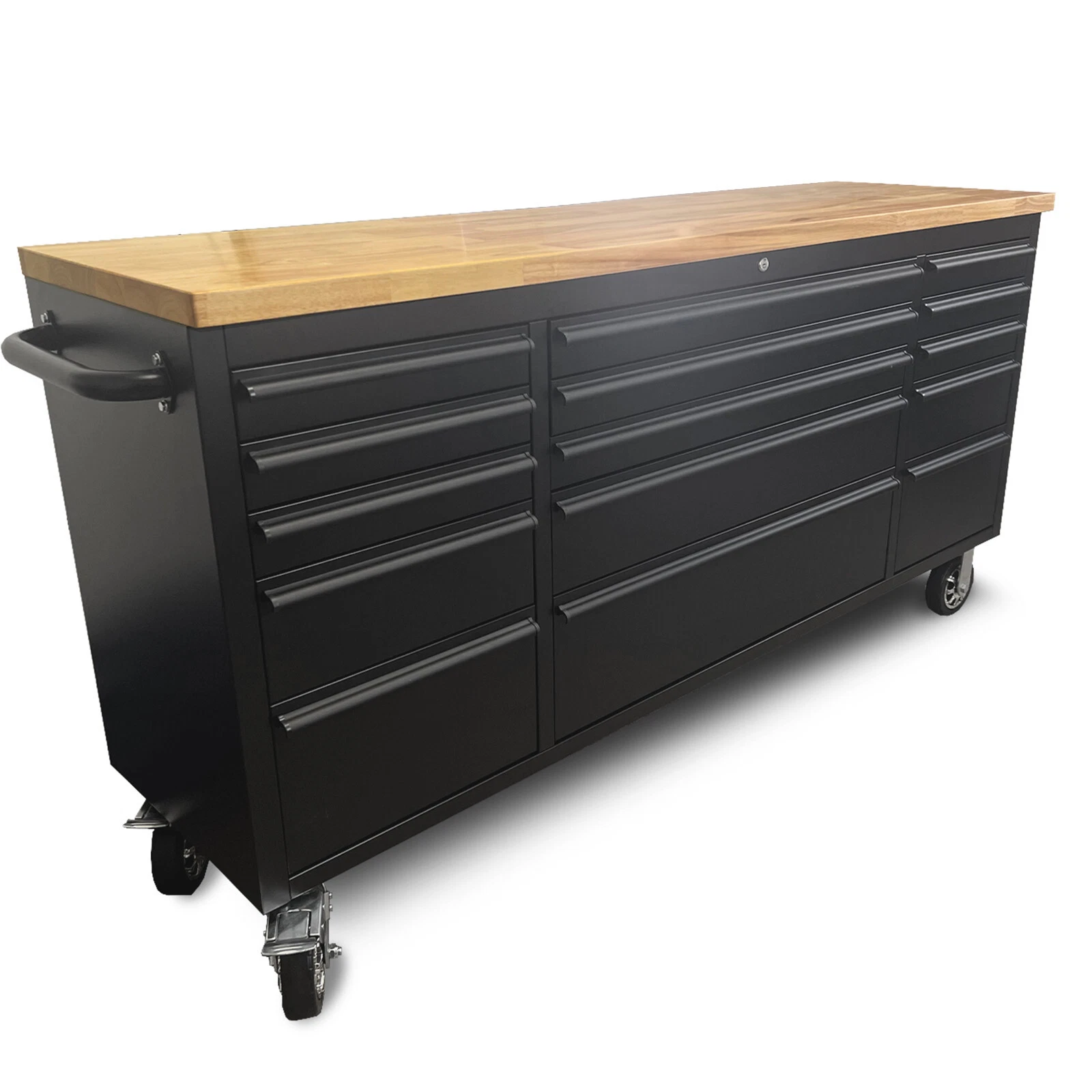 s-l72 Matte Black Powder Coated Steel 15 Drawer Lockable Wooden Top Tool Chest 72" Matte Black Powder Coated Steel 15 Drawer Lockable Wooden Top Tool Chest - Image 1