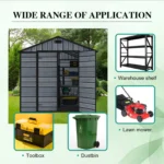 8X10FT Plastic Garden Shed Apex with Floor Window Lockable Door Wood Grain Grey - Image 10