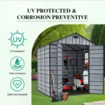 8X10FT Plastic Garden Shed Apex with Floor Window Lockable Door Wood Grain Grey - Image 11