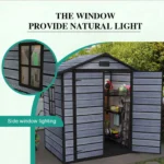 8X10FT Plastic Garden Shed Apex with Floor Window Lockable Door Wood Grain Grey - Image 9