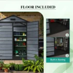 8X10FT Plastic Garden Shed Apex with Floor Window Lockable Door Wood Grain Grey - Image 8