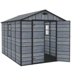 8X10FT Plastic Garden Shed Apex with Floor Window Lockable Door Wood Grain Grey - Image 6