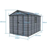 8X10FT Plastic Garden Shed Apex with Floor Window Lockable Door Wood Grain Grey - Image 4