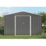 Garden Shed 10X8FT Metal Apex Roof With Free Foundation Base Storage House Grey - Image 7