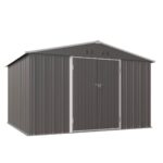 Garden Shed 10X8FT Metal Apex Roof With Free Foundation Base Storage House Grey