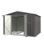 Garden Shed 10X8FT Metal Apex Roof With Free Foundation Base Storage House Grey - Image 9