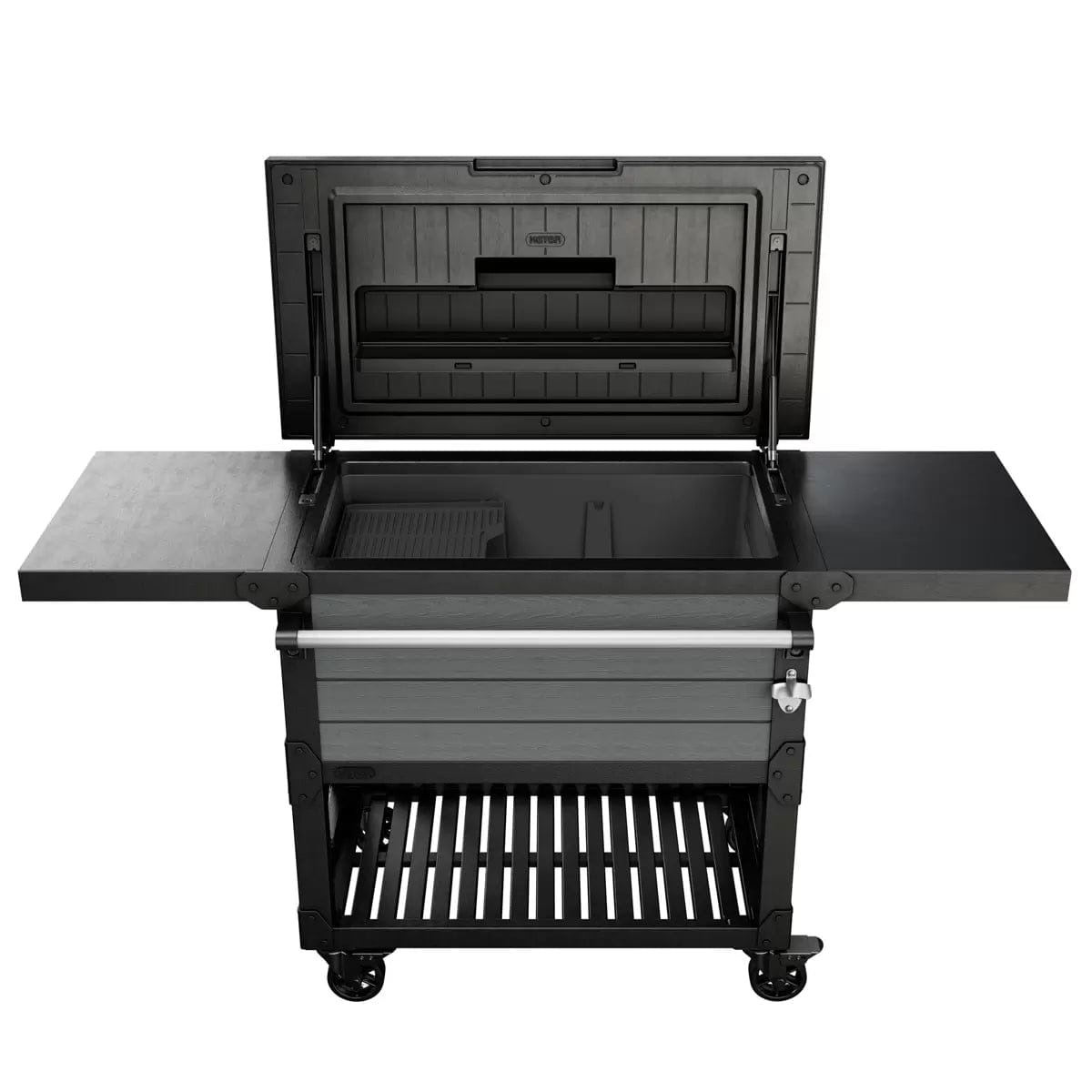 87708584771614.jpg Keter 85 Litre Patio Cooler and Beverage Cart – Ashwood - Image 1