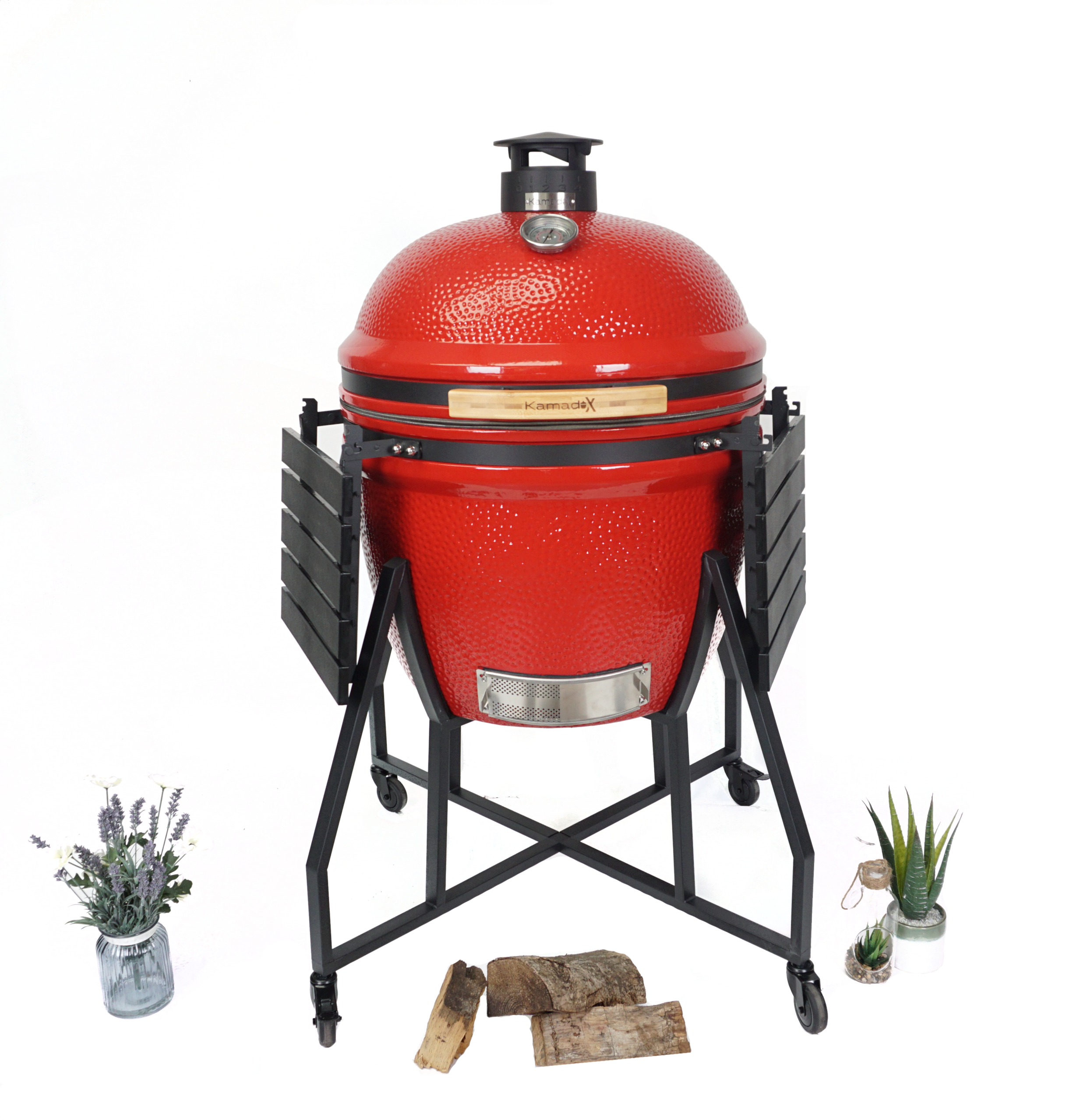 Frontfacingwithprops27Rcopy-scaled-1.png Kamado X® Supreme BBQ Red - Image 1
