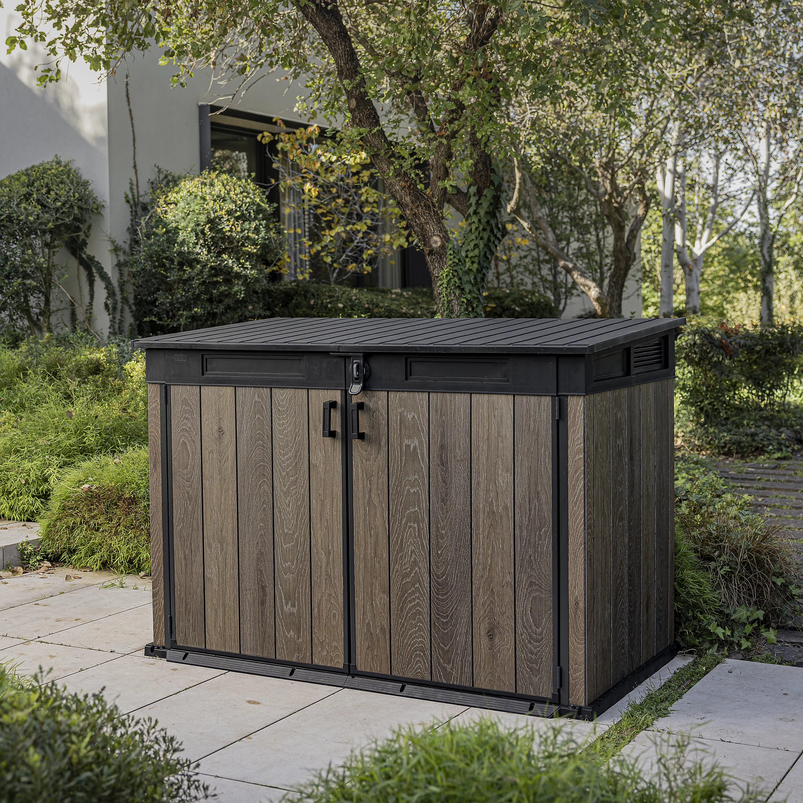 Keter-Signature-Decocoat-Walnut-2020L-Pent-Garden-storage-6x3-ft-1325mm-1905mm-5.webp Keter Signature Decocoat Walnut 2020L Pent Garden storage 6x3 ft 1325mm 1905mm - Image 1