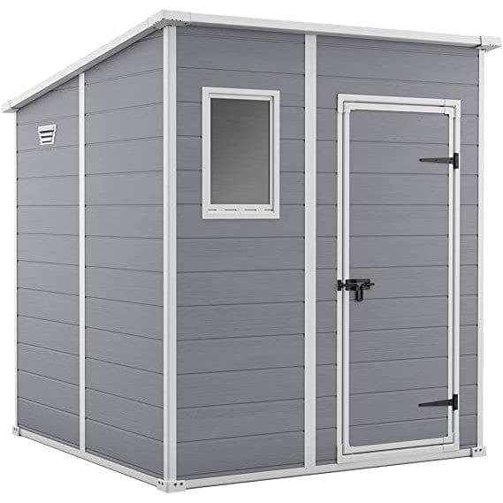 MANOR-66-GREY-2.jpg Keter 6′ x 6′ Manor Plastic Pent Garden Storage Shed – Grey - Image 1