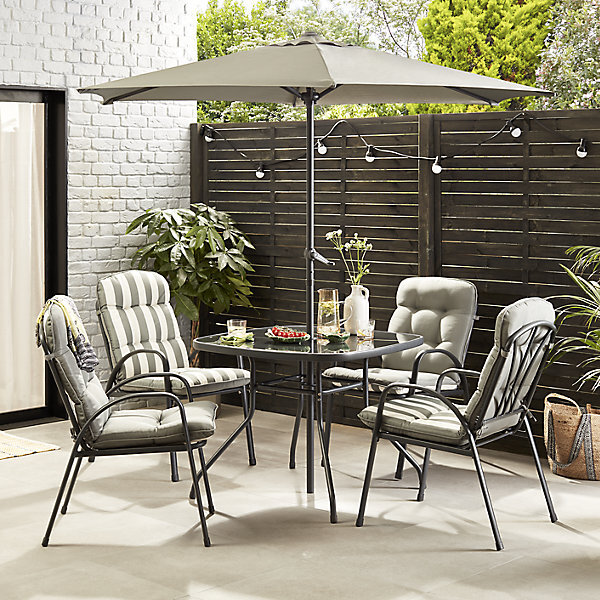 colorado-grey-metal-4-seater-dining-set-with-grey-parasol_5059340136677_02i.jpg Colorado Grey Metal 4 seater Dining set with Grey Parasol - Image 1